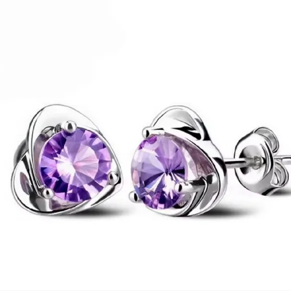 Elegant Purple Gemstone Stud Earrings - Picture 1 of 4